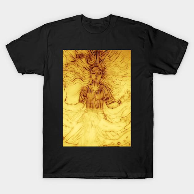 Golden Buddhist girl T-Shirt by QuiqueWarrior